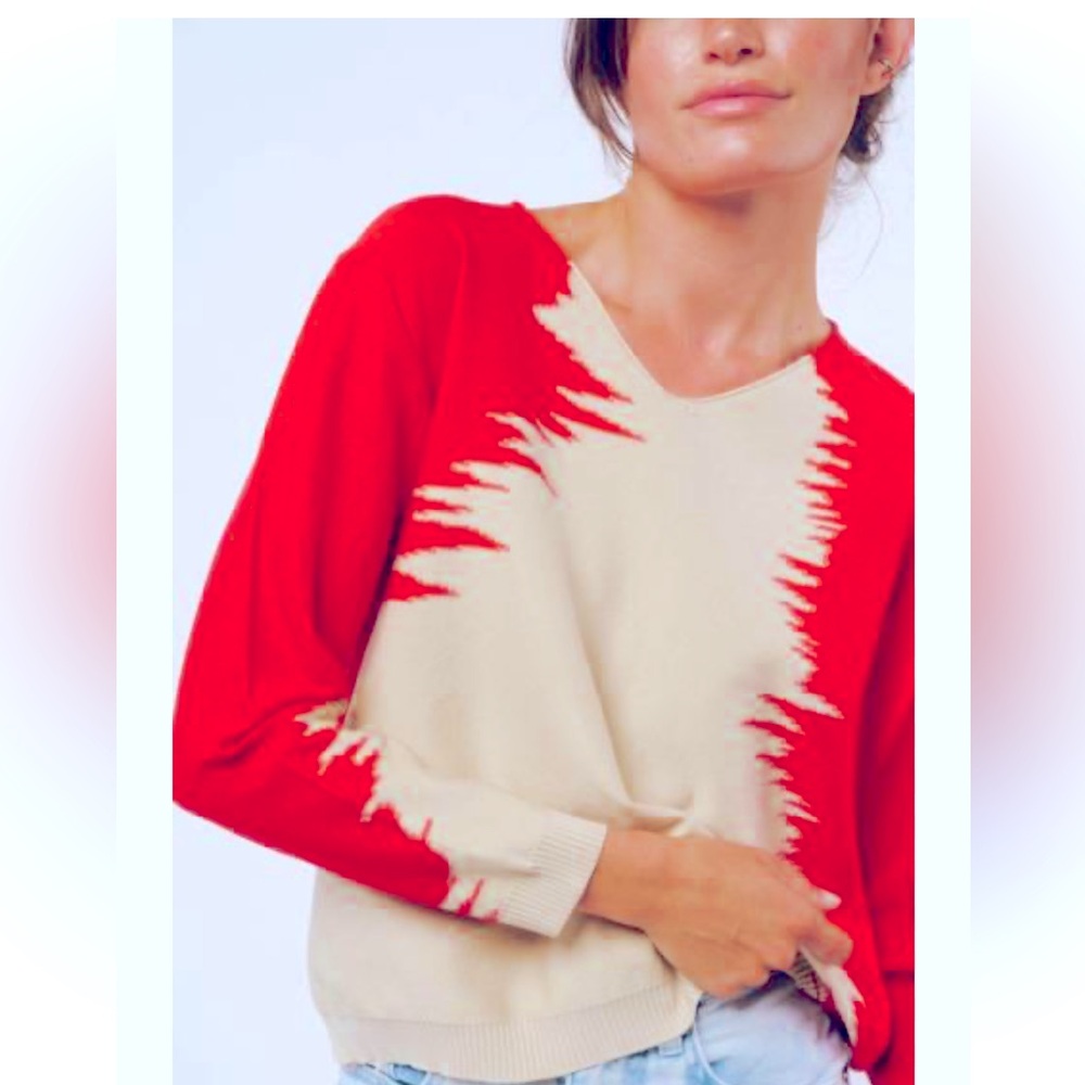 CIEBON Jasmina Anthropologie  Abstract Sweater Red & Cream Medium 80’s Style